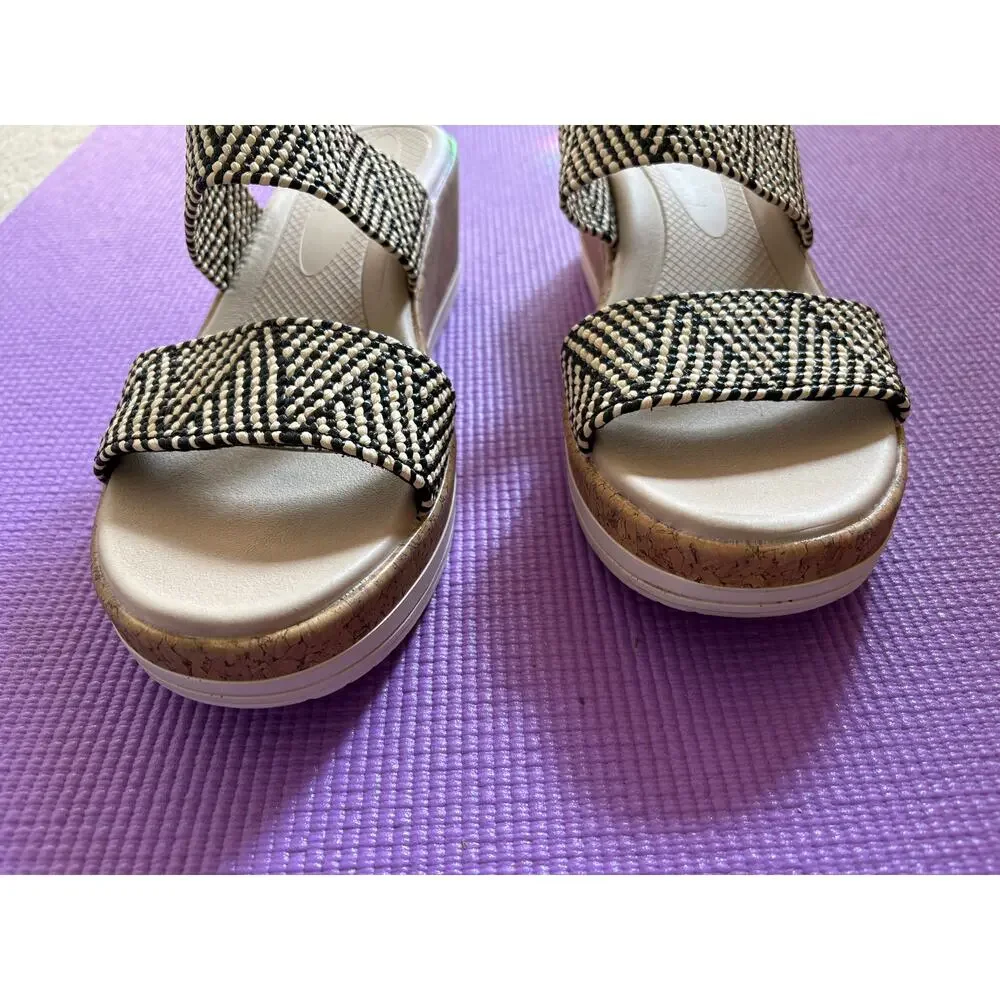 New Bzees For Lifestride Resort Raffia Wedge Sandals Womens Size 9 W Black Multi